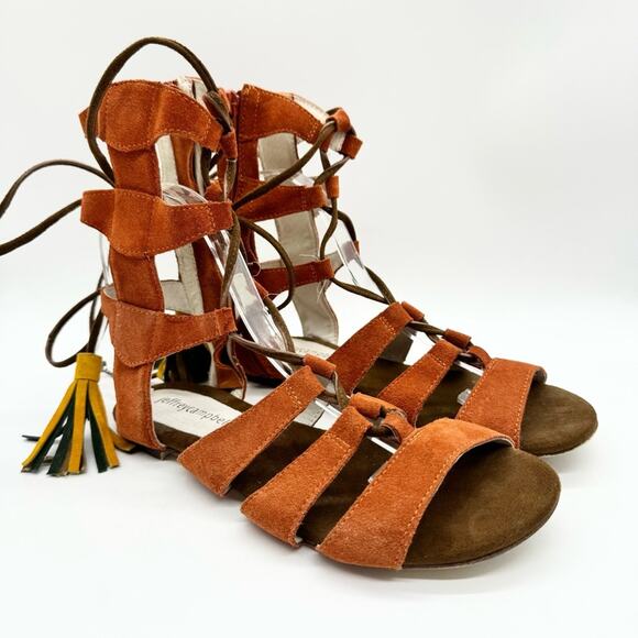 Jeffrey Campbell Redondo Caged Suede Gladiator Tassel Tie Sandal Orange Size 7.5 - Picture 3 of 13